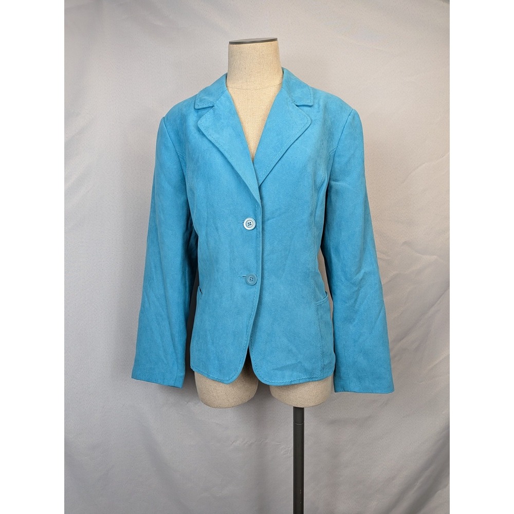 Studio Works Blazer Jacket Women's Size 14‎ Blue Faux Suede Notched Lapel